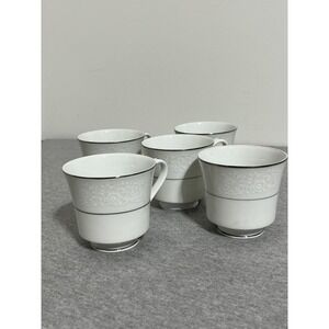 Vintage Royal Wentworth Christina Japan Tea Cups Set 5 Floral Silver Trim China